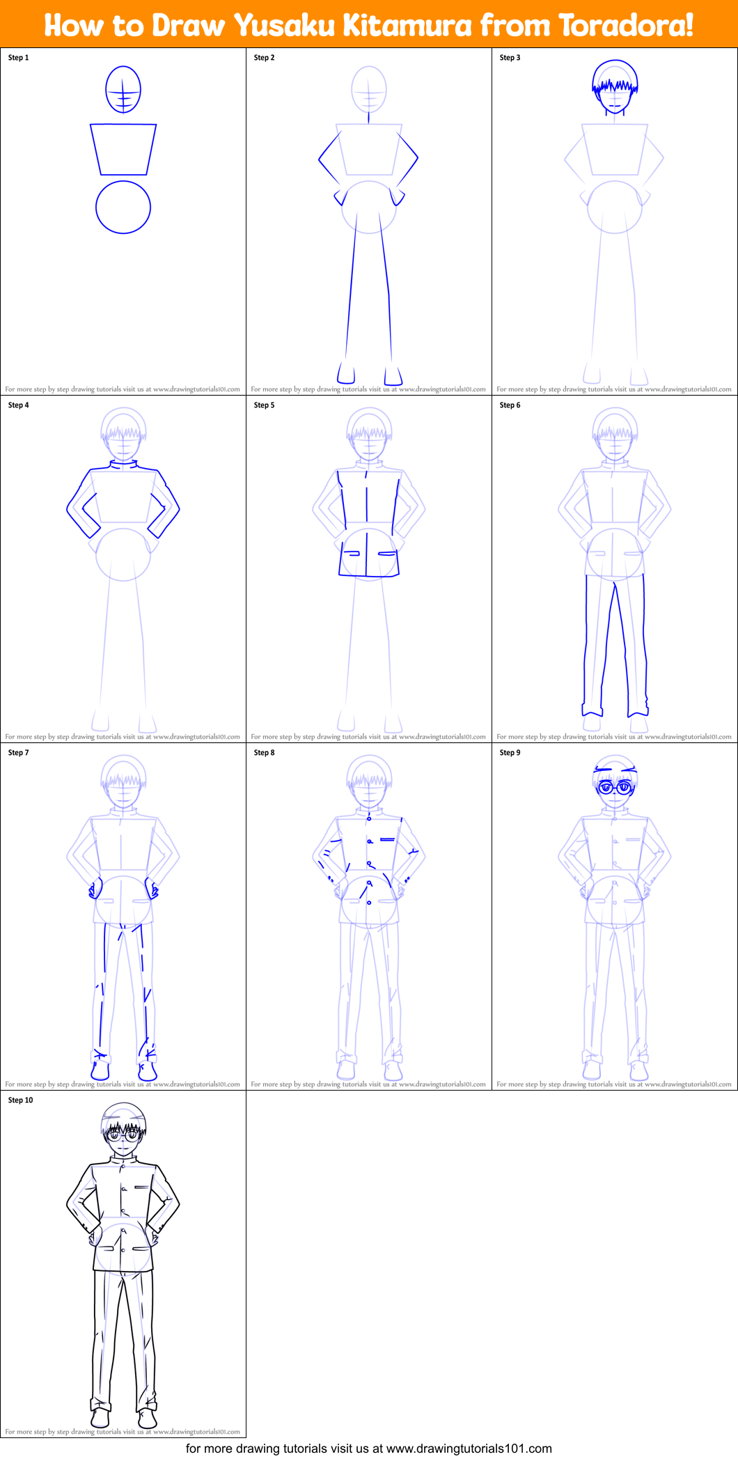 How to Draw Yusaku Kitamura from Toradora! Printable Step by Step
