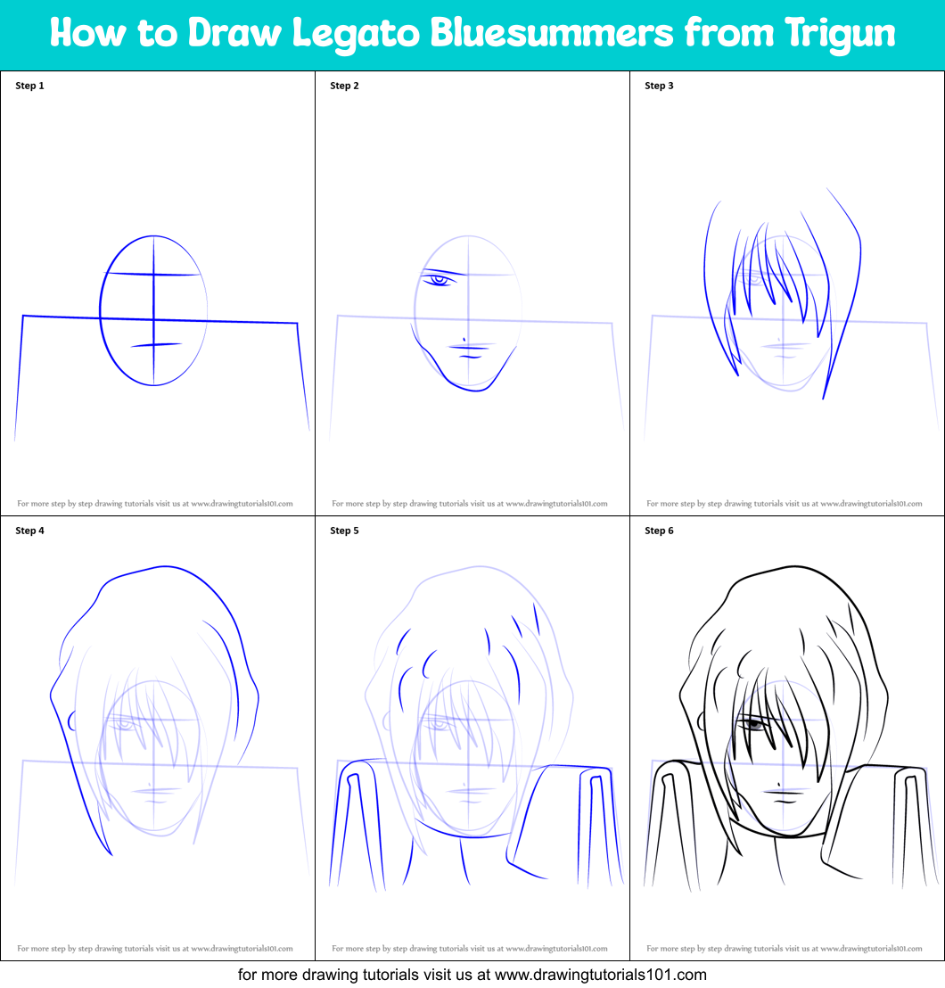 How to Draw Legato Bluesummers from Trigun Printable Step by Step