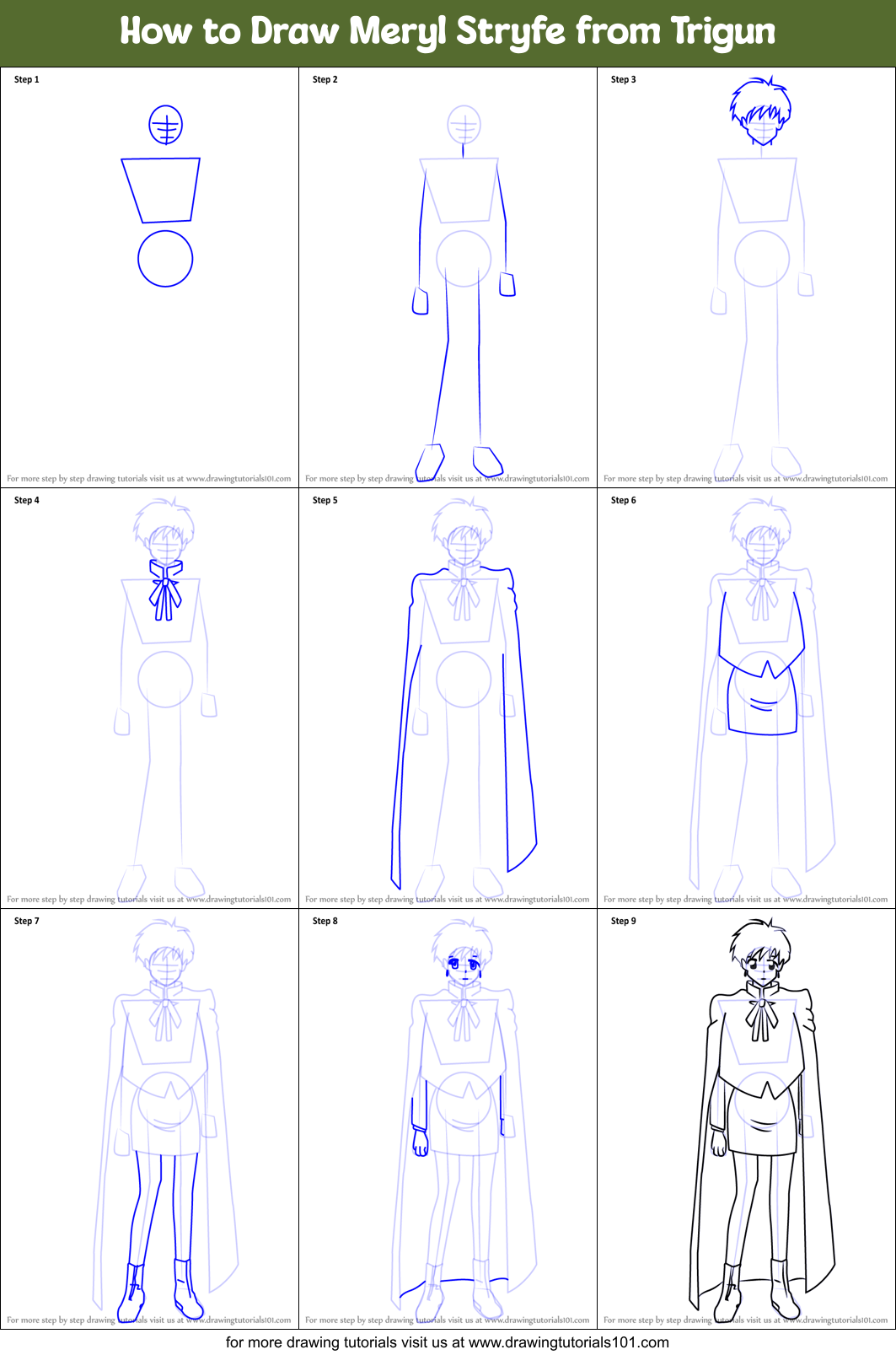How to Draw Meryl Stryfe from Trigun Printable Step by Step