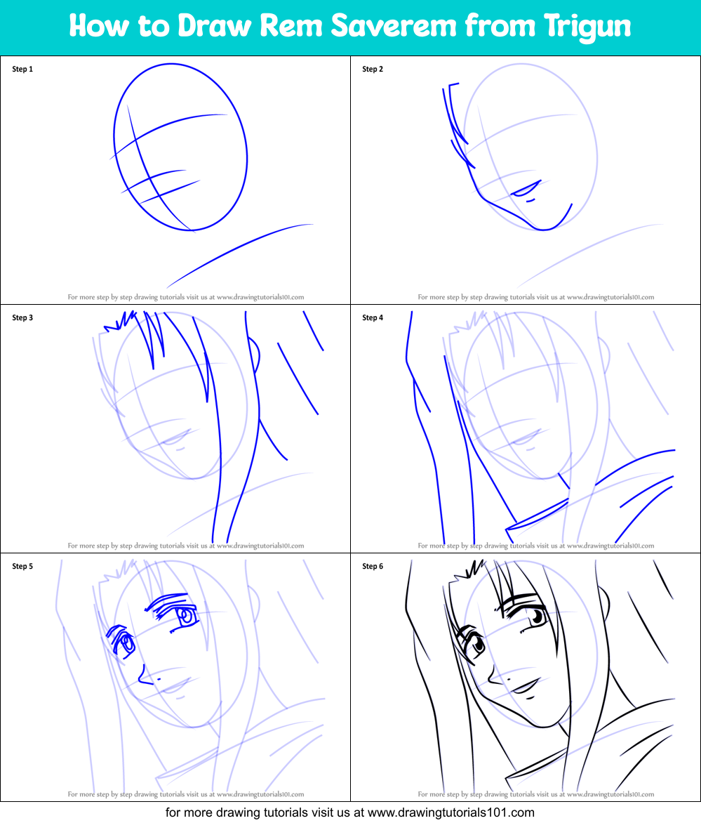 How to Draw Rem Saverem from Trigun Printable Step by Step