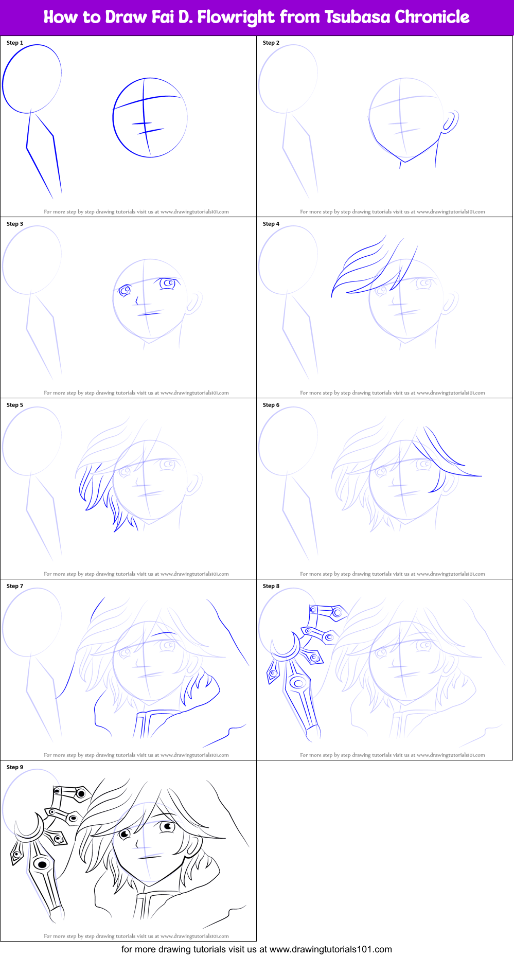 How to Draw Fai D. Flowright from Tsubasa Chronicle Printable Step by Step