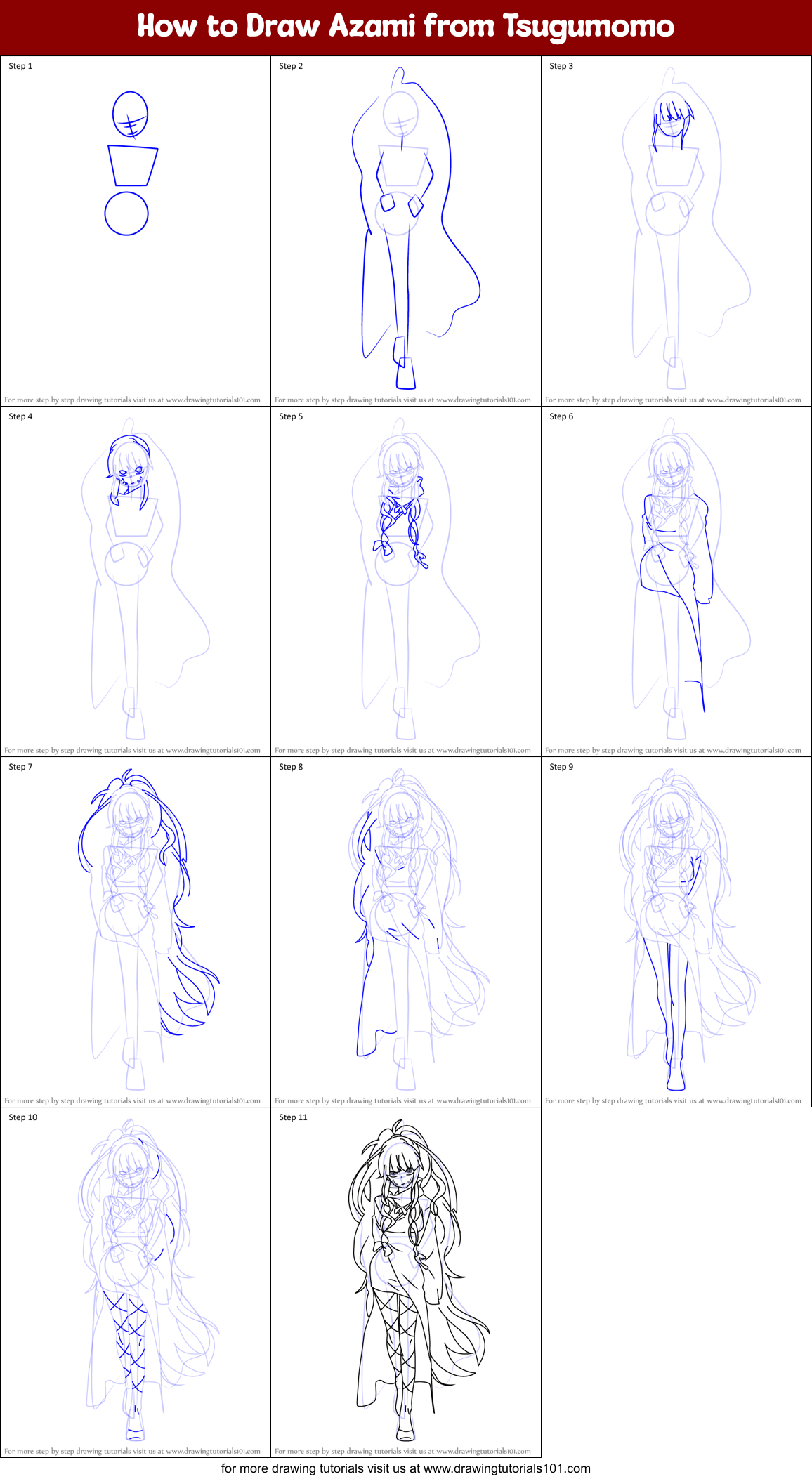 How to Draw Azami from Tsugumomo Printable Step by Step