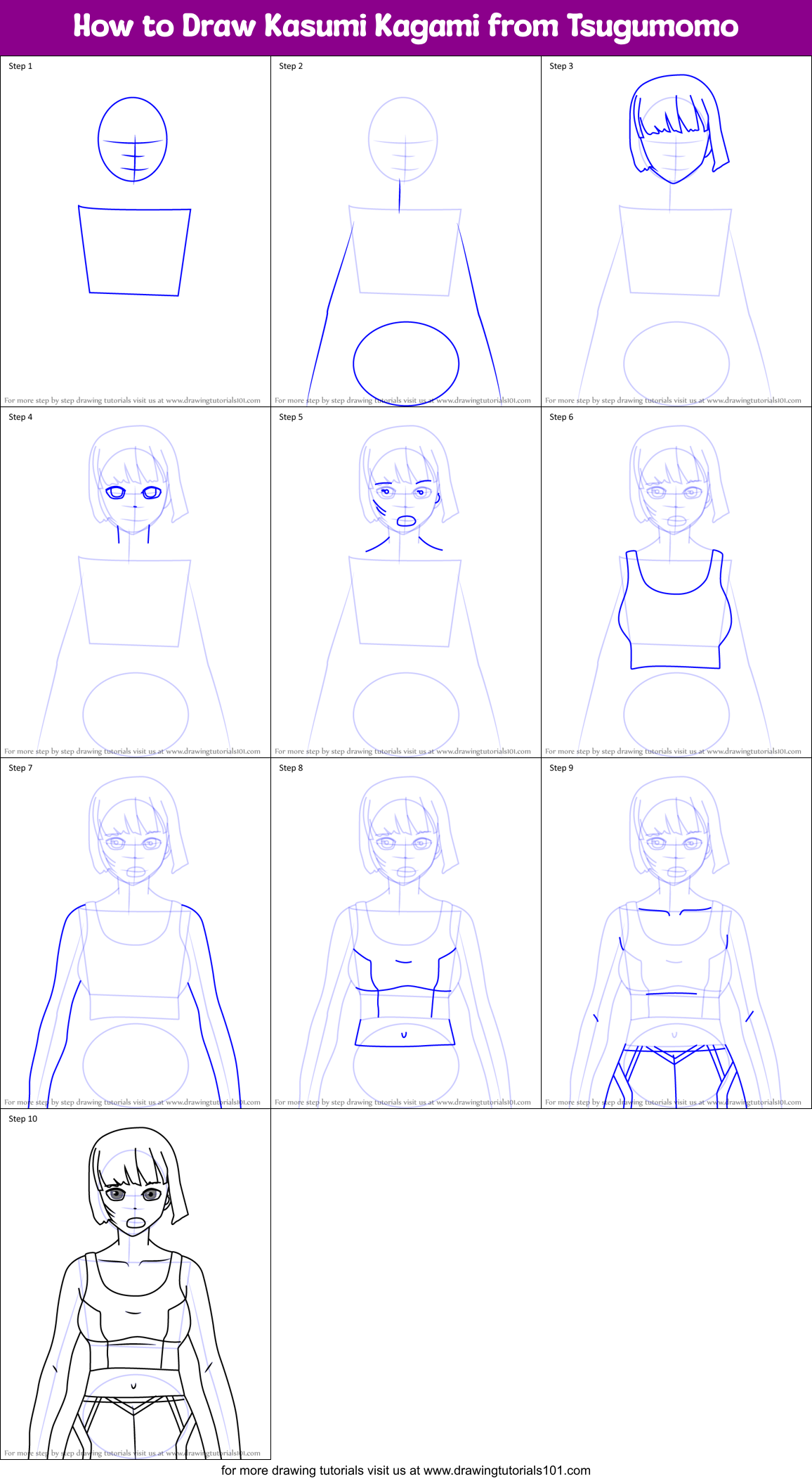 How to Draw Kasumi Kagami from Tsugumomo Printable Step by Step