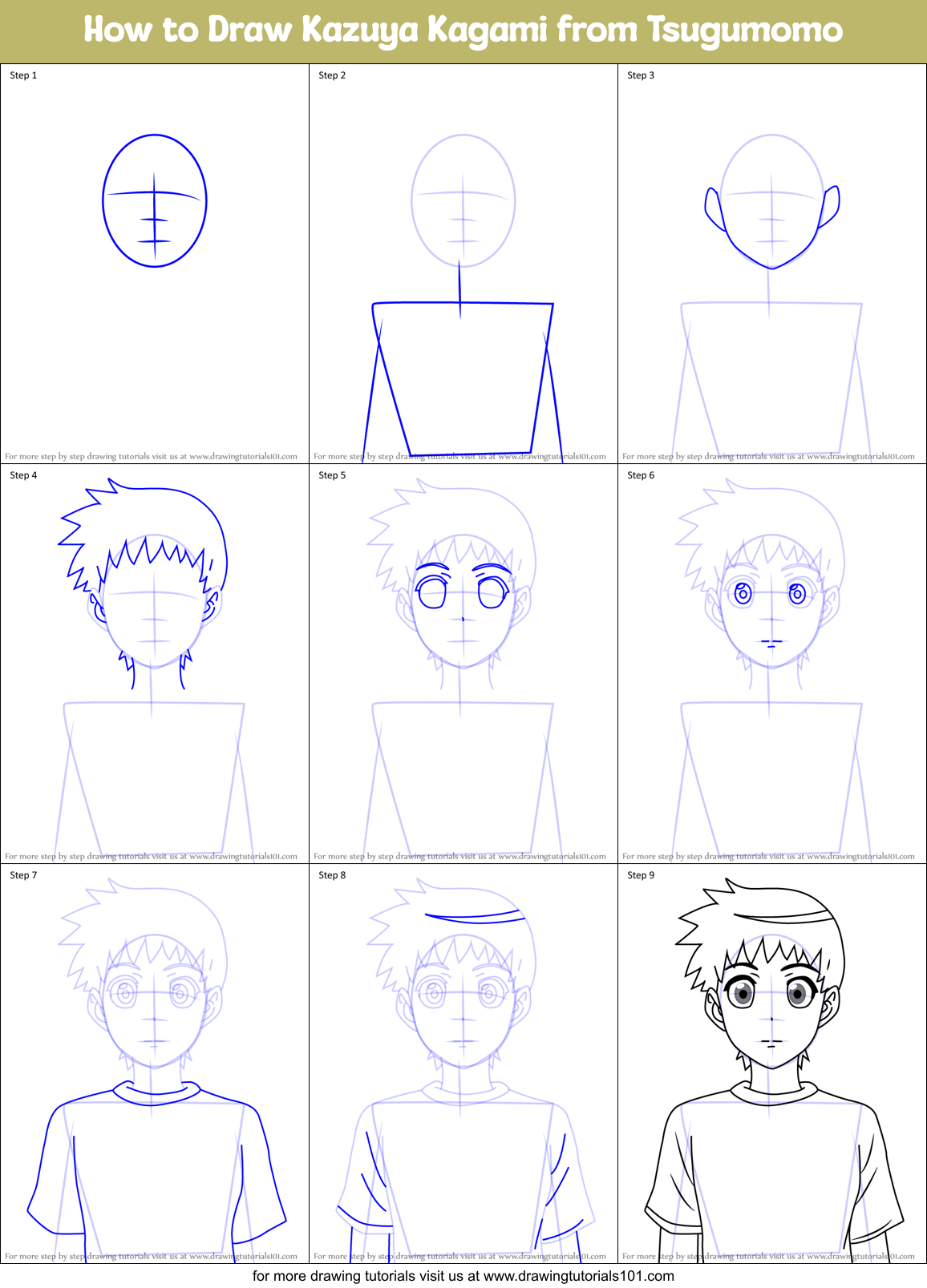 How to Draw Kazuya Kagami from Tsugumomo Printable Step by Step