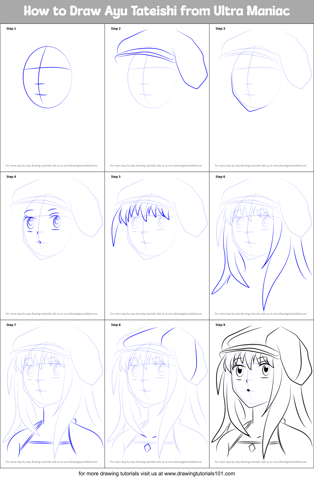 How to Draw Ayu Tateishi from Ultra Maniac Printable Step by Step