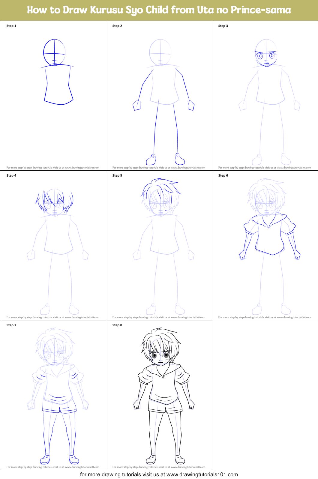 How to Draw Kurusu Syo Child from Uta no Prince-sama Printable Step by Step