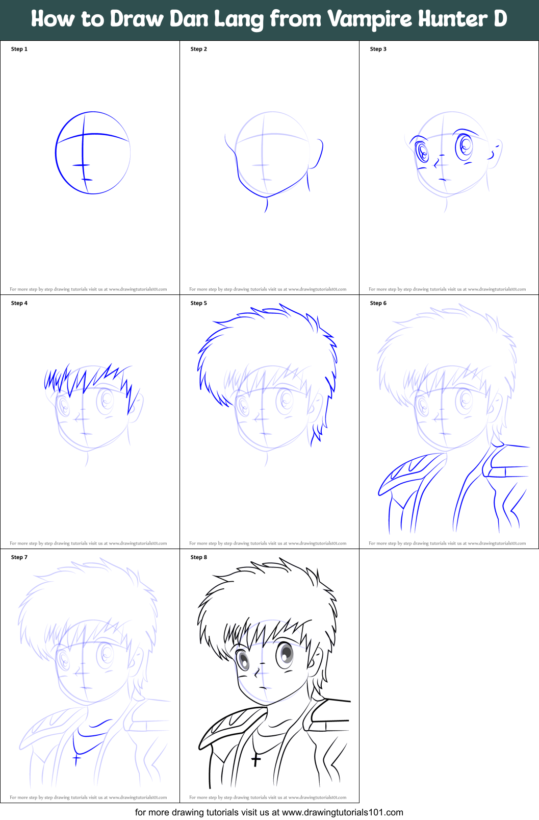 How to Draw Dan Lang from Vampire Hunter D Printable Step by Step