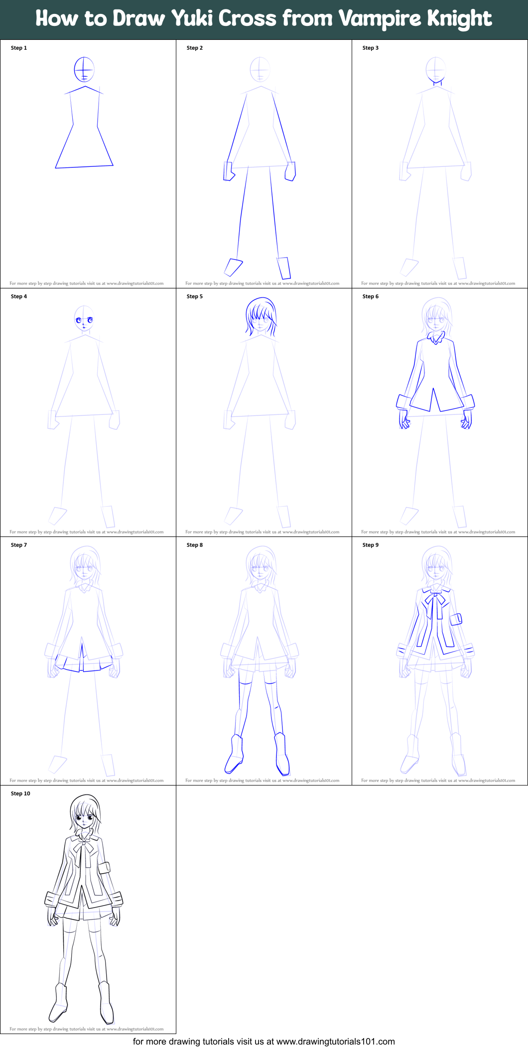 How to Draw Yuki Cross from Vampire Knight Printable Step by Step