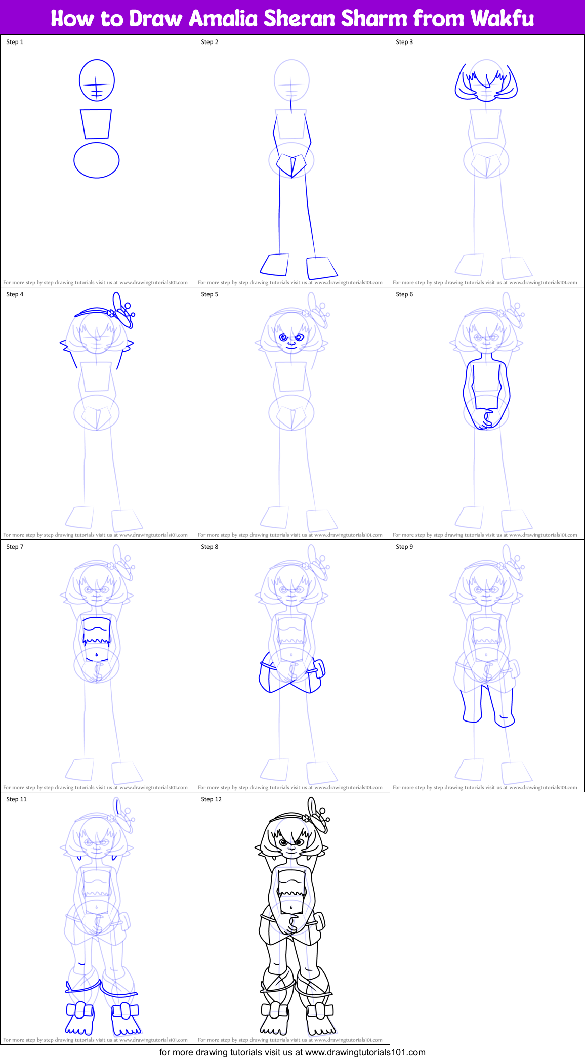 How to Draw Amalia Sheran Sharm from Wakfu Printable Step by Step