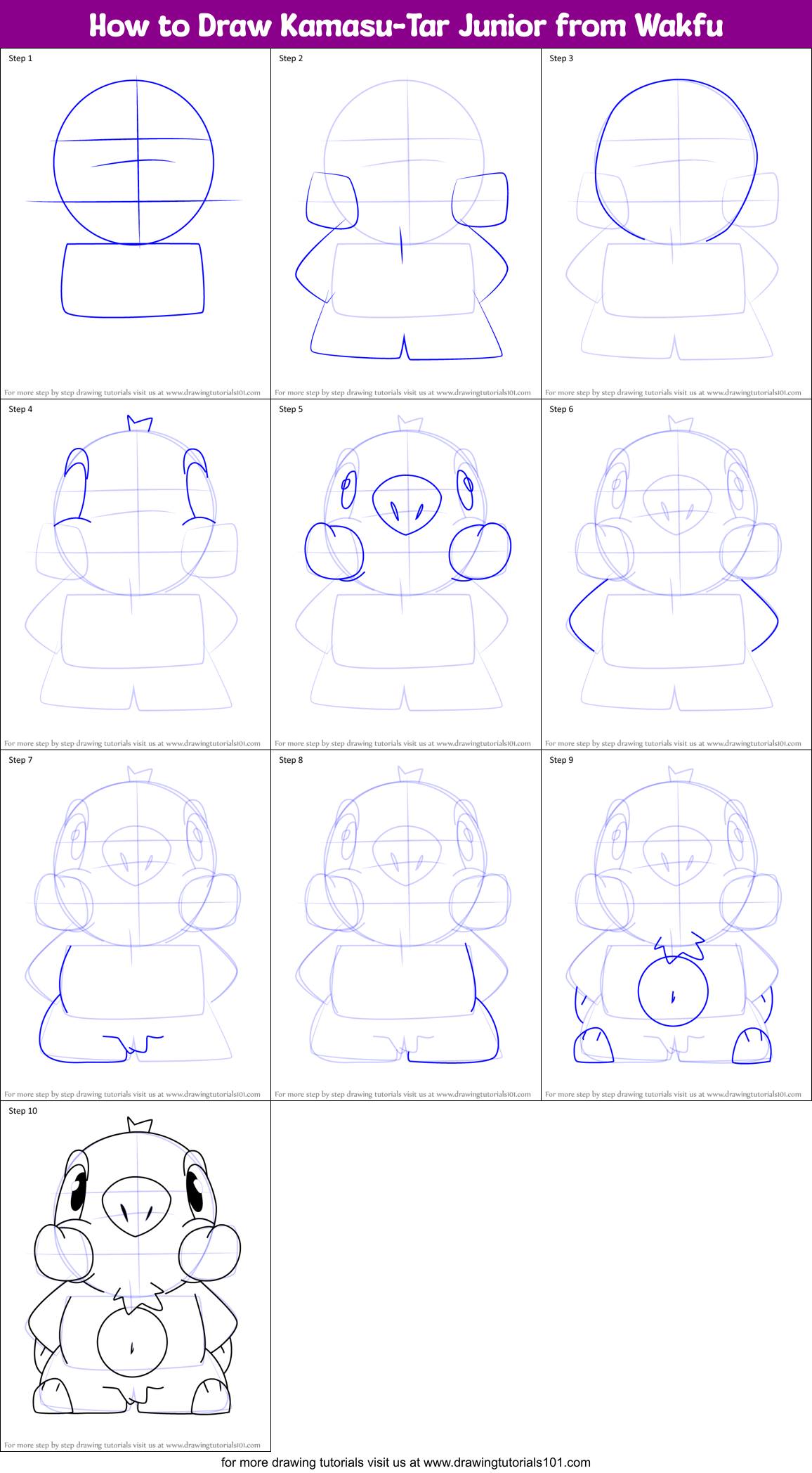 How to Draw Kamasu-Tar Junior from Wakfu Printable Step by Step