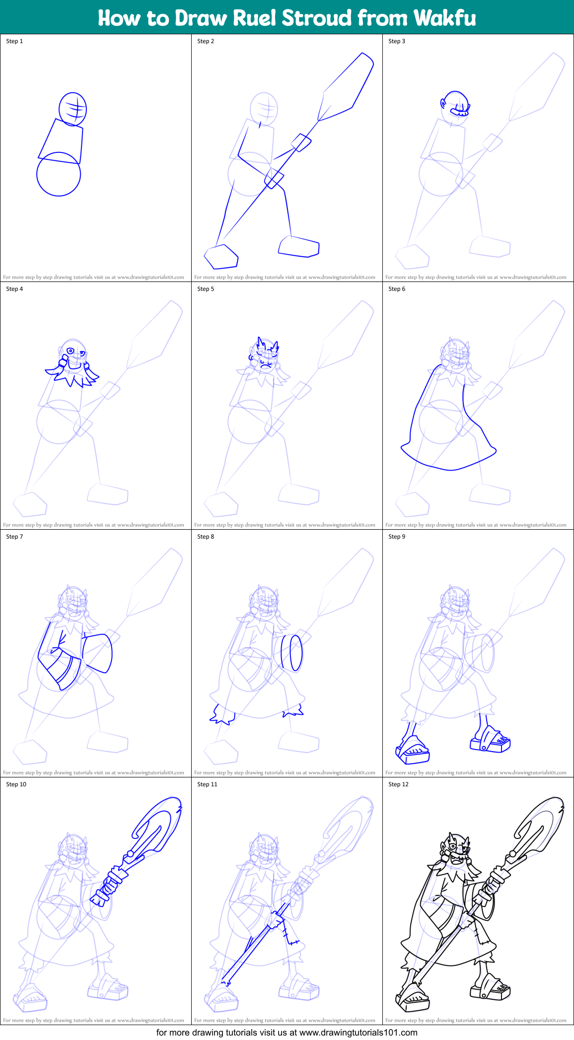 How to Draw Ruel Stroud from Wakfu Printable Step by Step