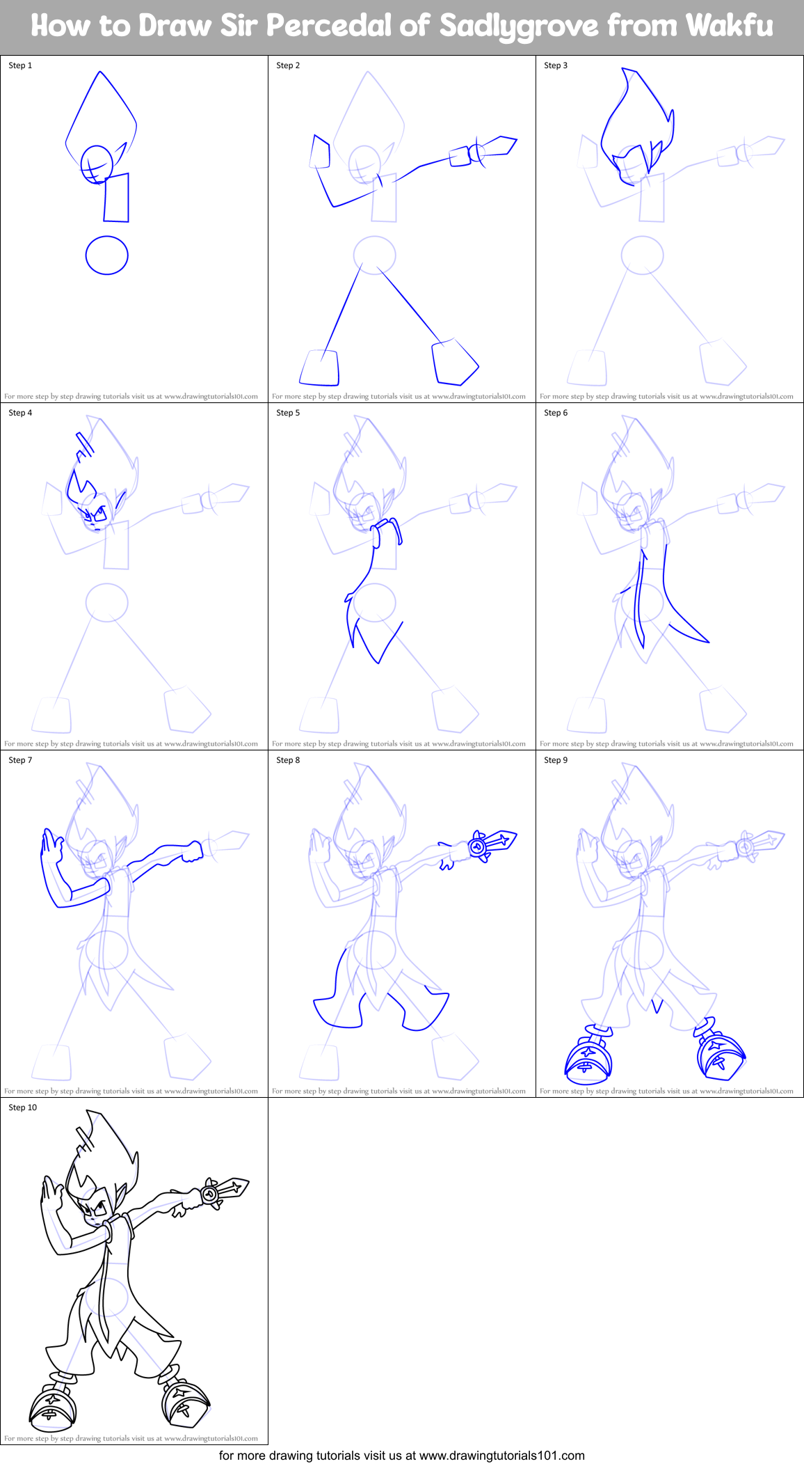 How to Draw Sir Percedal of Sadlygrove from Wakfu Printable Step by Step