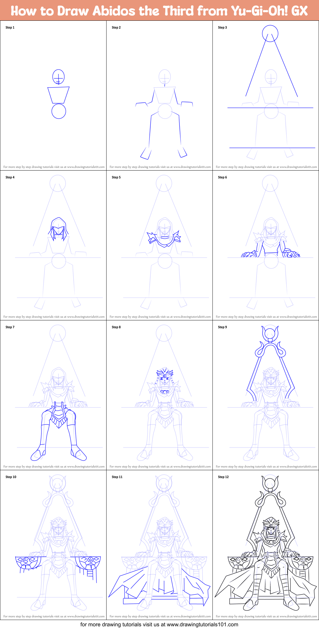 How to Draw Abidos the Third from Yu-Gi-Oh! GX Printable Step by Step