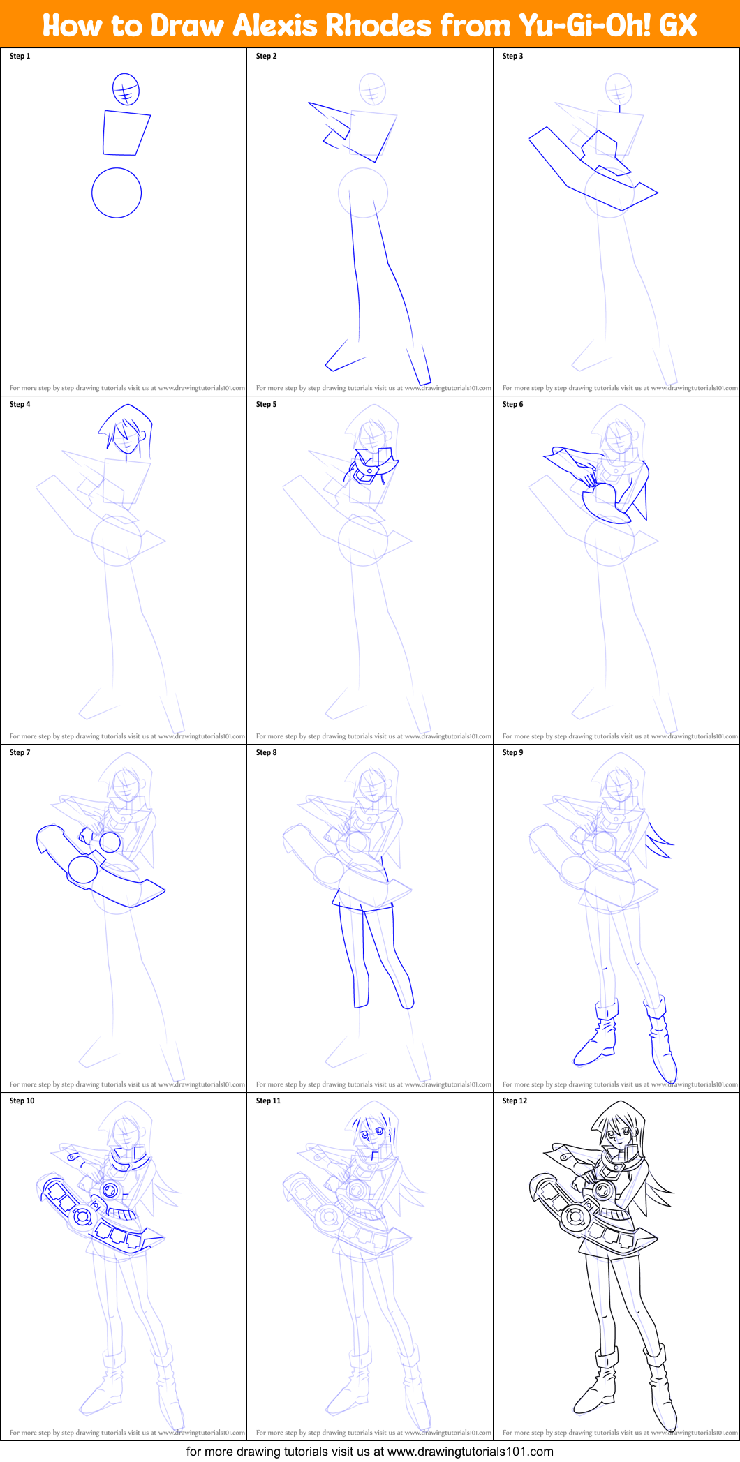 How to Draw Alexis Rhodes from Yu-Gi-Oh! GX Printable Step by Step