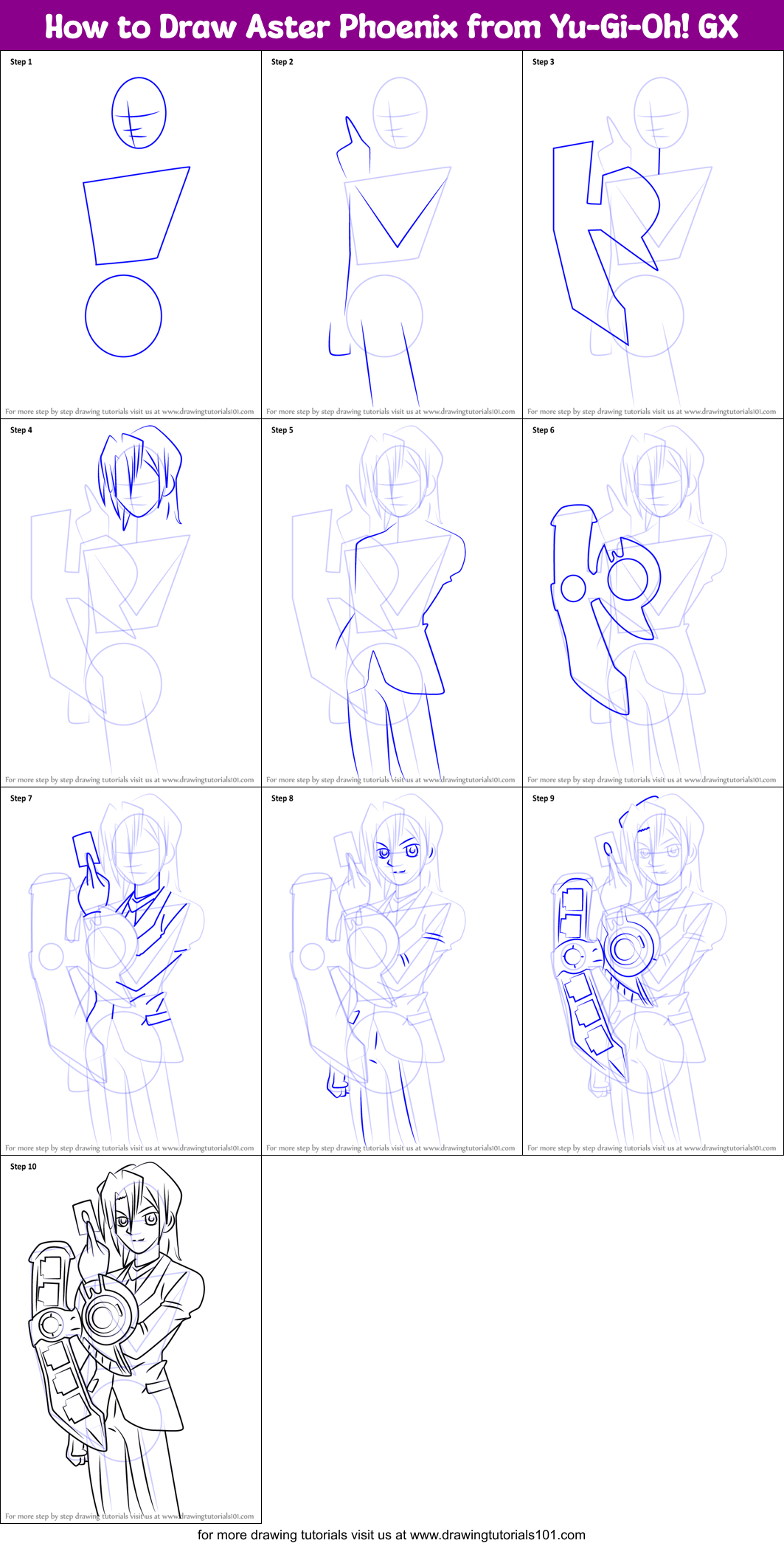 How to Draw Aster Phoenix from Yu-Gi-Oh! GX Printable Step by Step