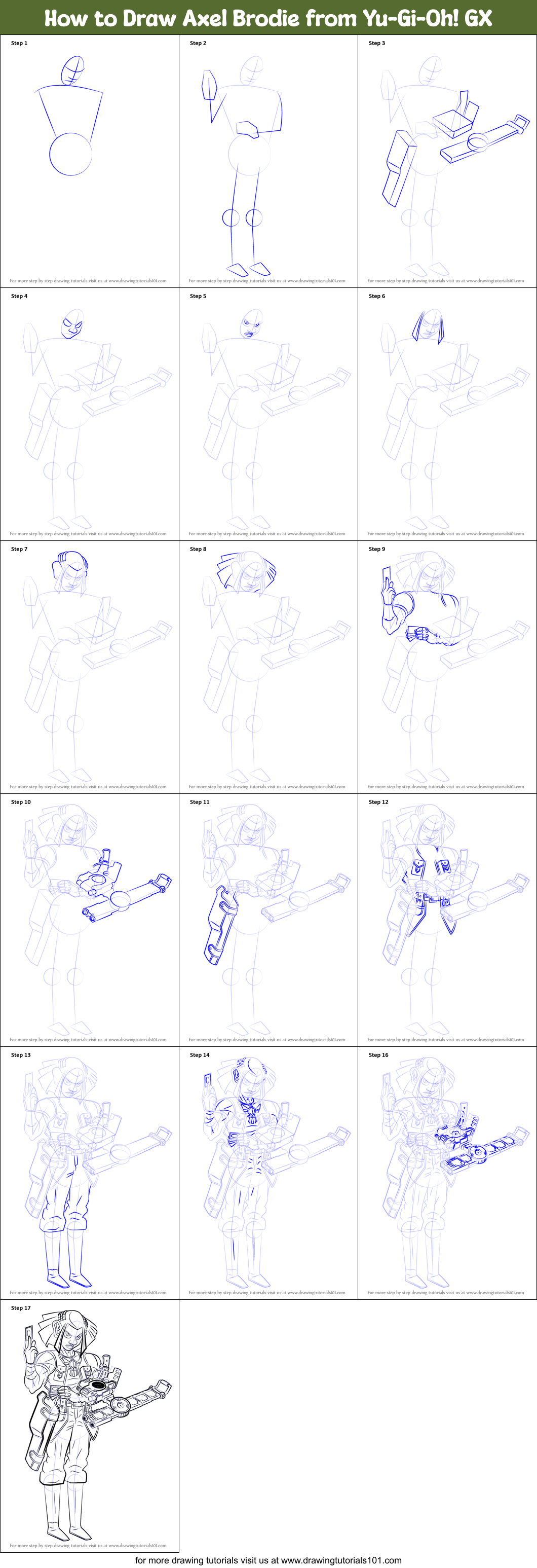 How to Draw Axel Brodie from Yu-Gi-Oh! GX Printable Step by Step