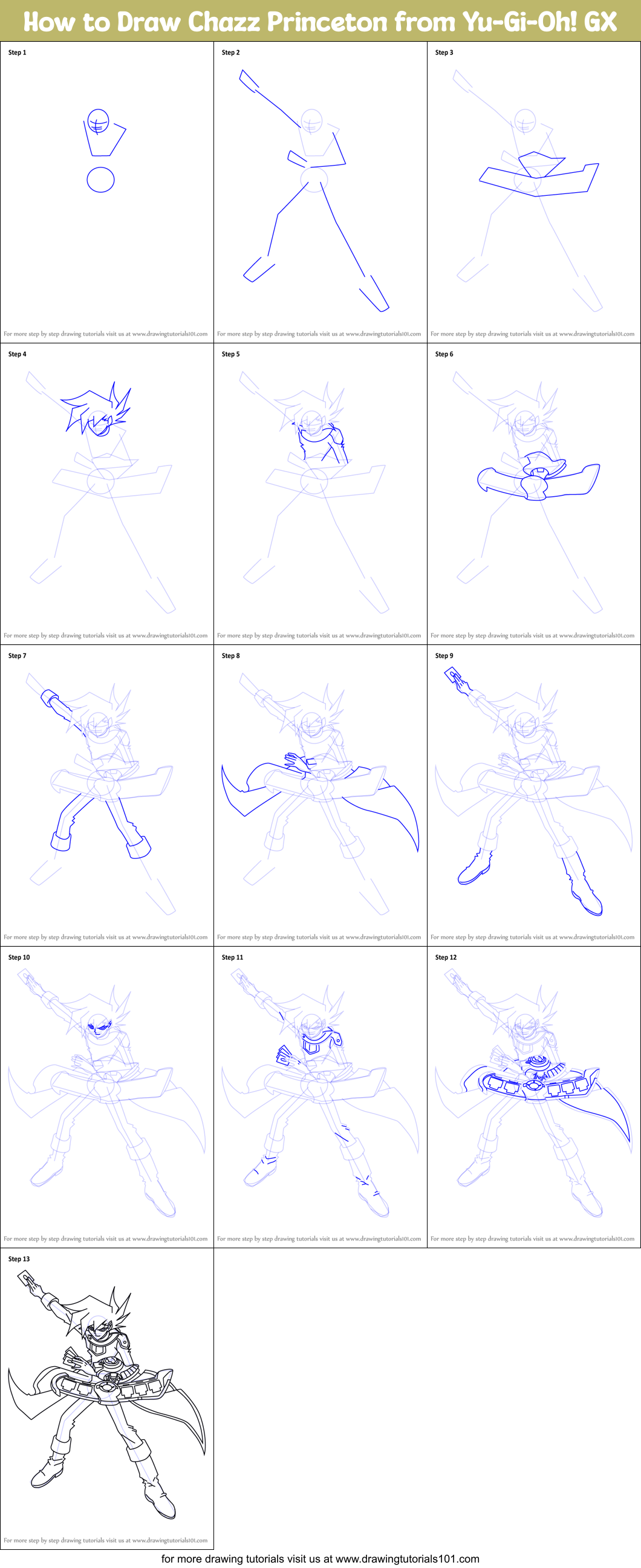 How to Draw Chazz Princeton from Yu-Gi-Oh! GX Printable Step by Step
