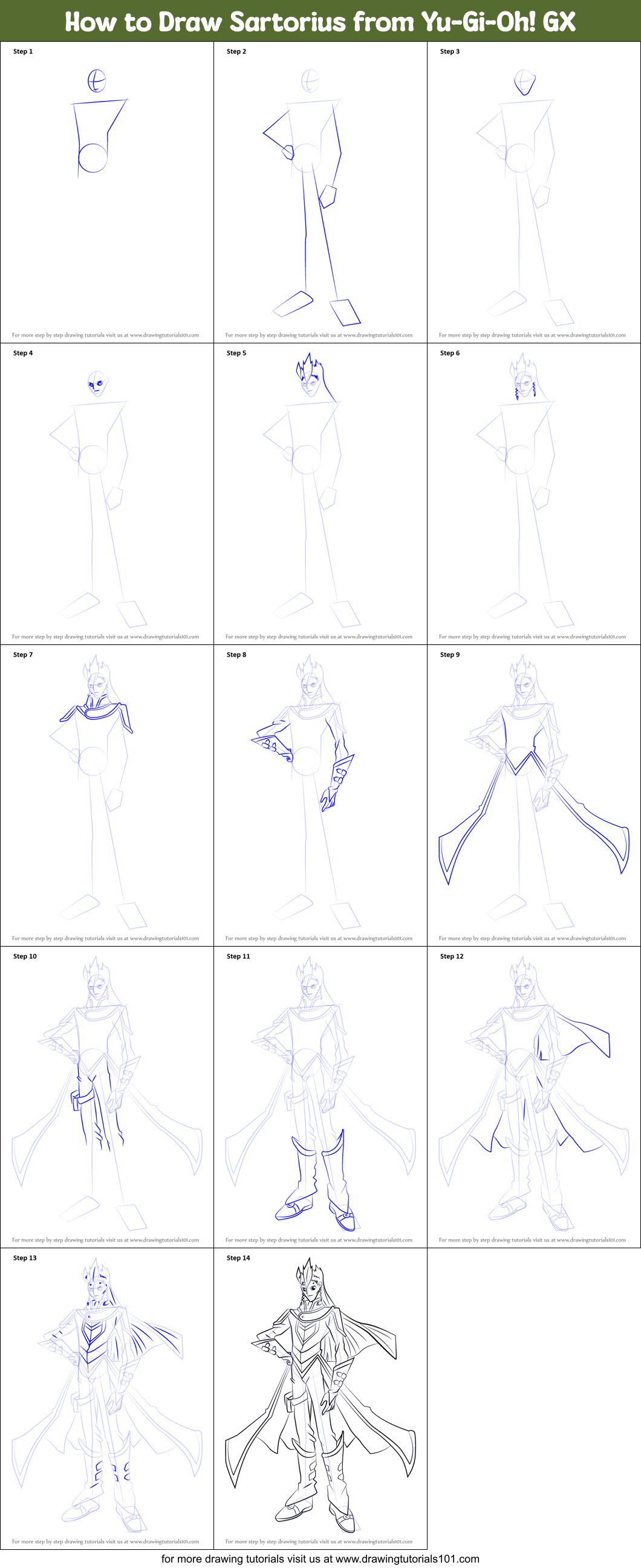How to Draw Sartorius from Yu-Gi-Oh! GX Printable Step by Step