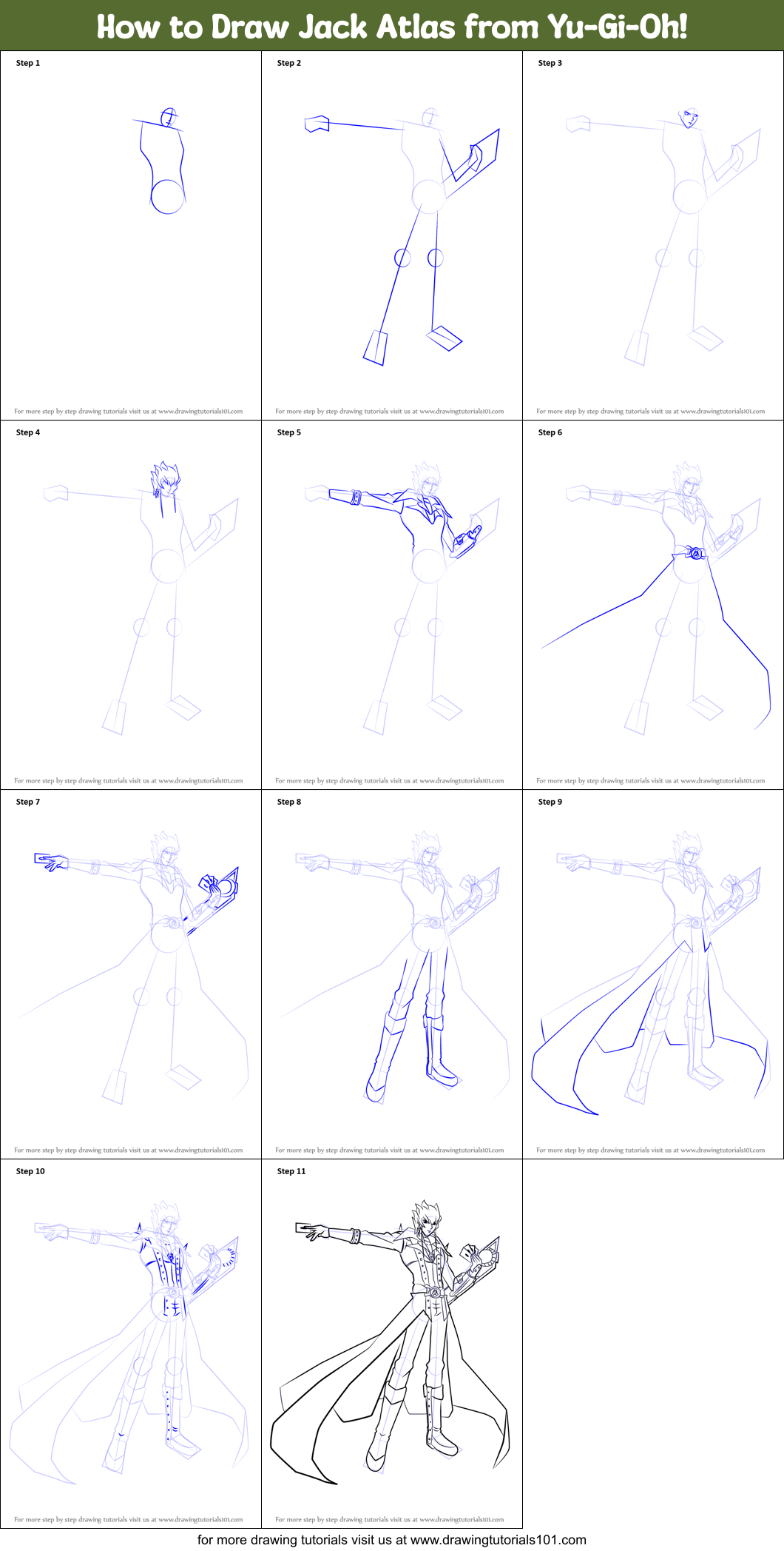 How to Draw Jack Atlas from Yu-Gi-Oh! Printable Step by Step