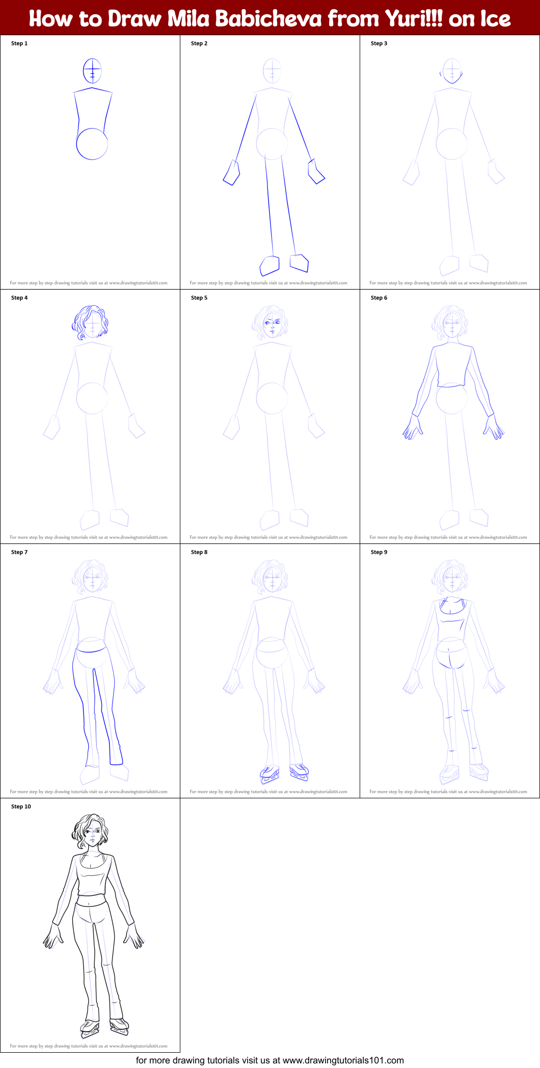 How to Draw Mila Babicheva from Yuri!!! on Ice Printable Step by Step