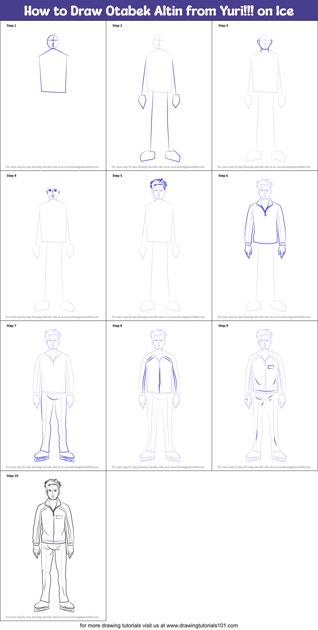 How to Draw Otabek Altin from Yuri!!! on Ice Printable Step by Step