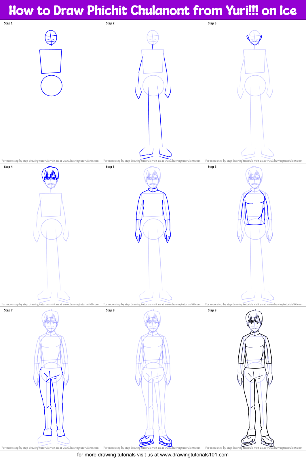 How to Draw Phichit Chulanont from Yuri!!! on Ice Printable Step by Step