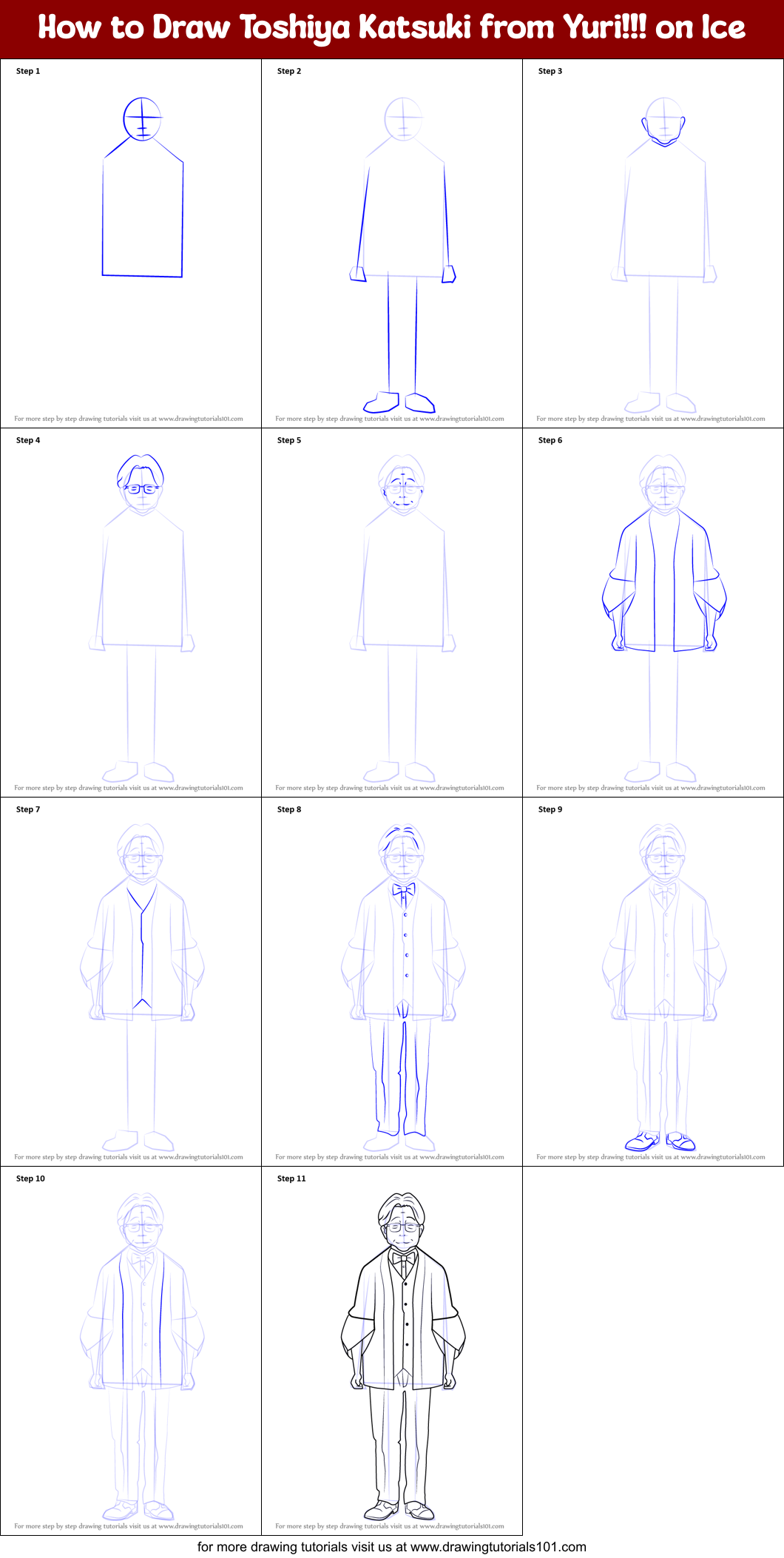 How to Draw Toshiya Katsuki from Yuri!!! on Ice Printable Step by Step