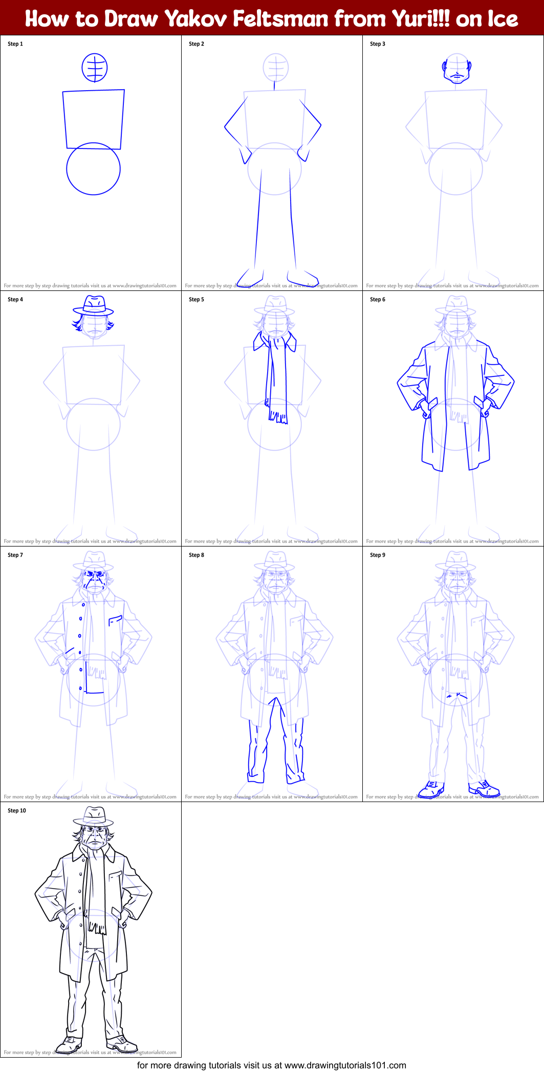 How to Draw Yakov Feltsman from Yuri!!! on Ice Printable Step by Step