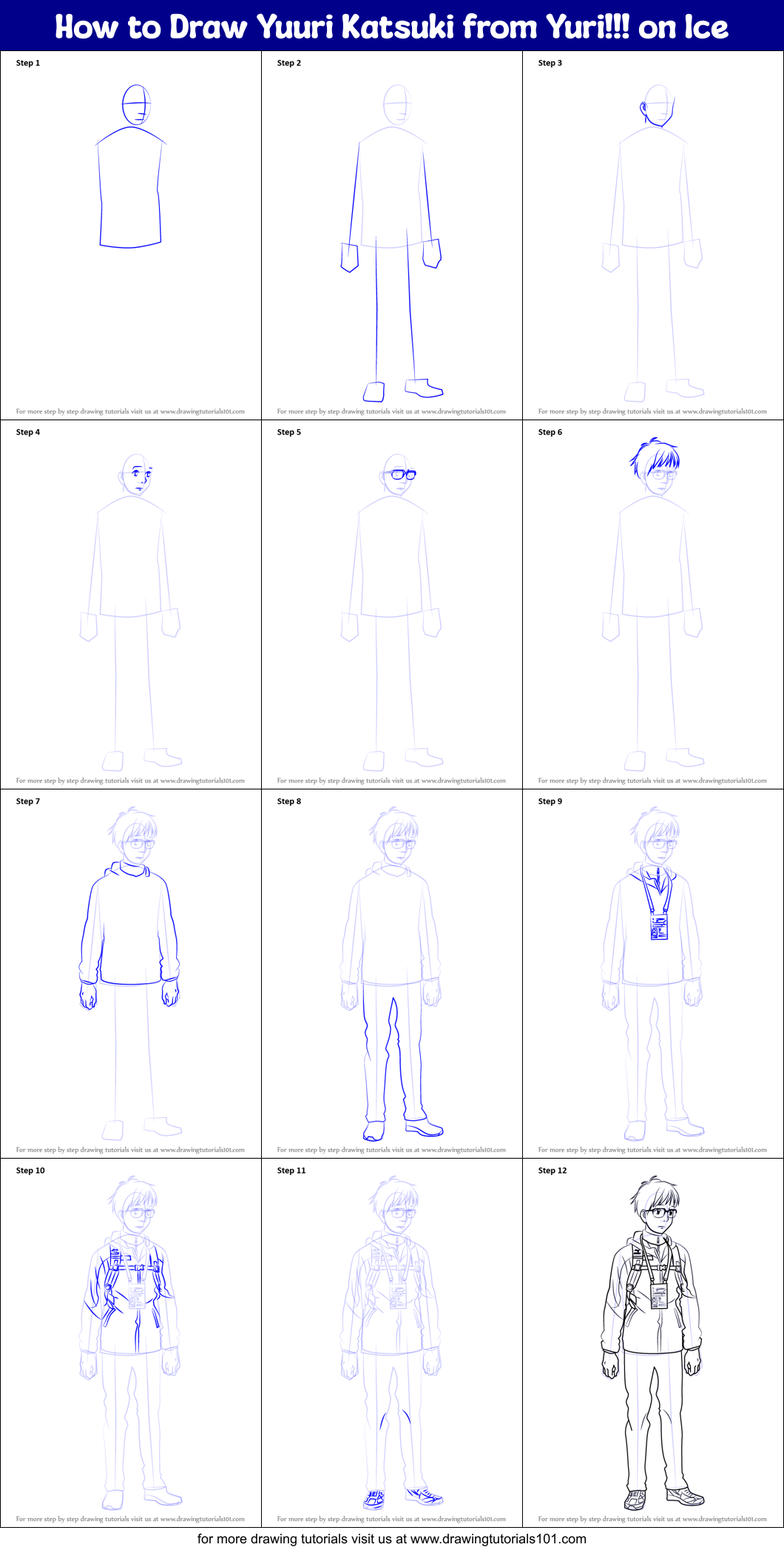 How to Draw Yuuri Katsuki from Yuri!!! on Ice Printable Step by Step