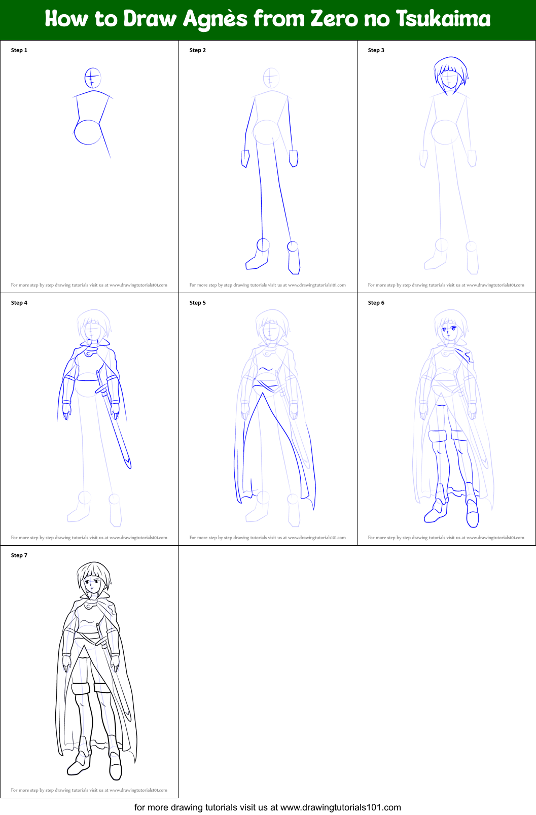 How to Draw Agnès from Zero no Tsukaima Printable Step by Step