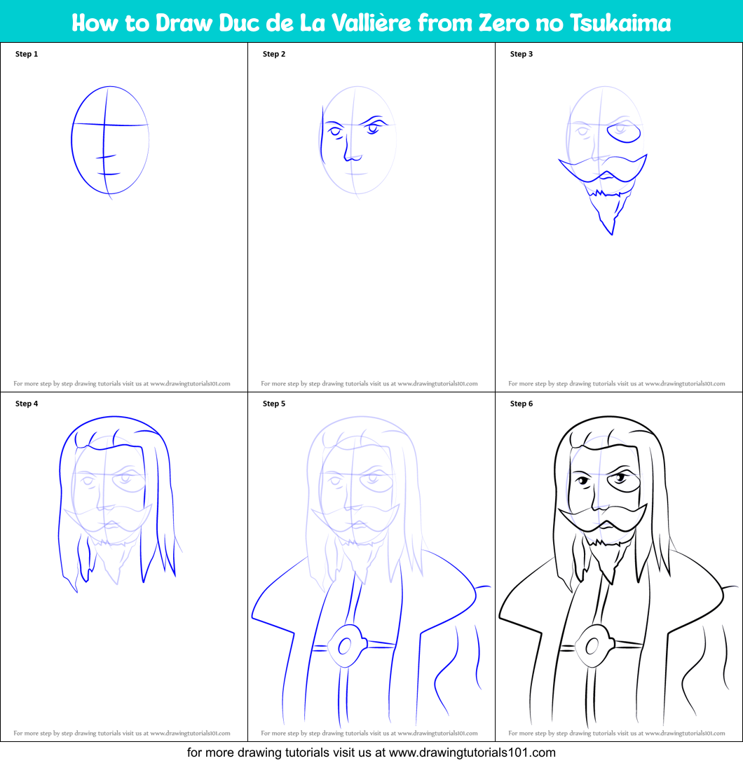 How to Draw Duc de La Vallière from Zero no Tsukaima Printable Step by Step