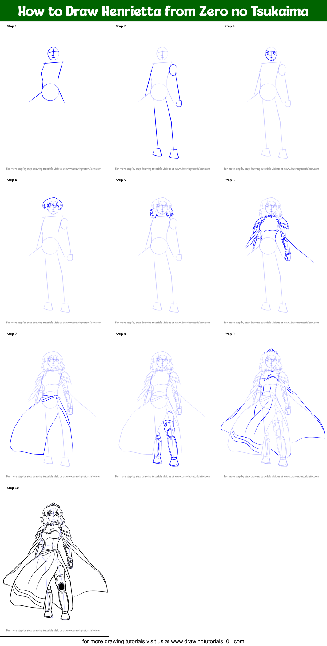 How to Draw Henrietta from Zero no Tsukaima Printable Step by Step