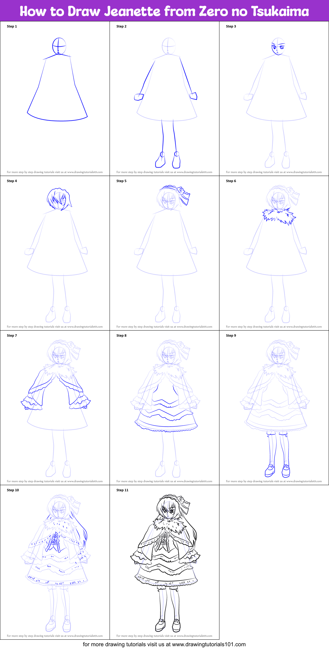 How to Draw Jeanette from Zero no Tsukaima Printable Step by Step
