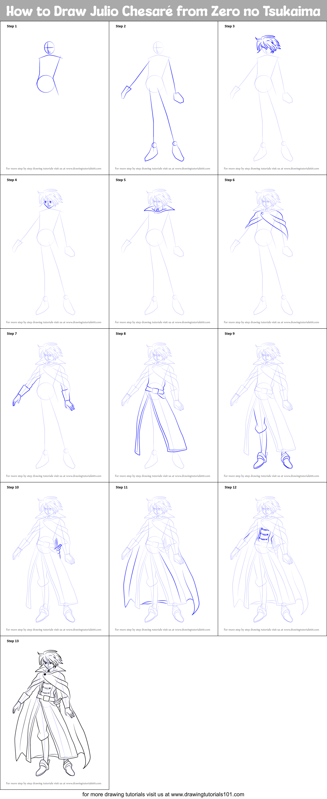 How to Draw Julio Chesaré from Zero no Tsukaima Printable Step by Step