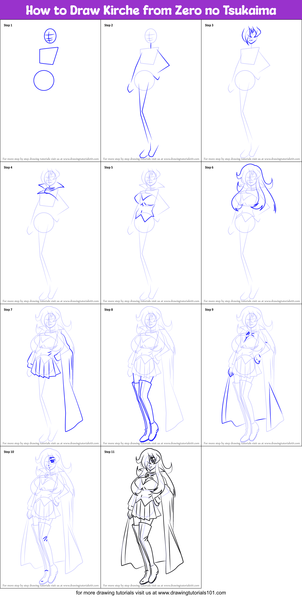 How to Draw Kirche from Zero no Tsukaima Printable Step by Step