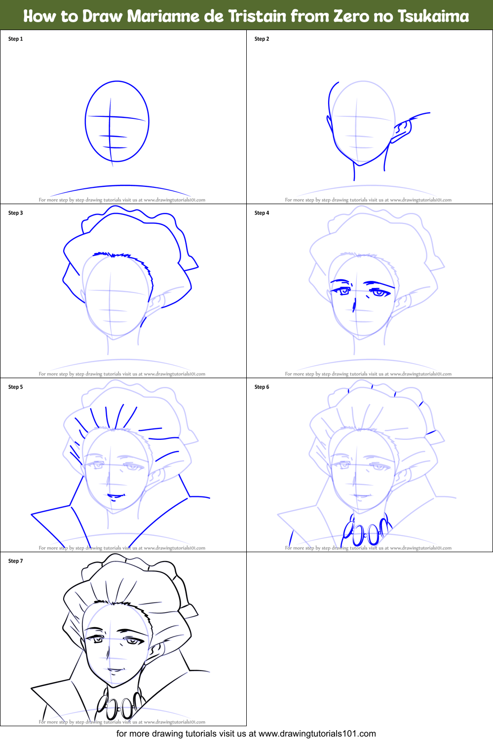 How to Draw Marianne de Tristain from Zero no Tsukaima Printable Step by Step