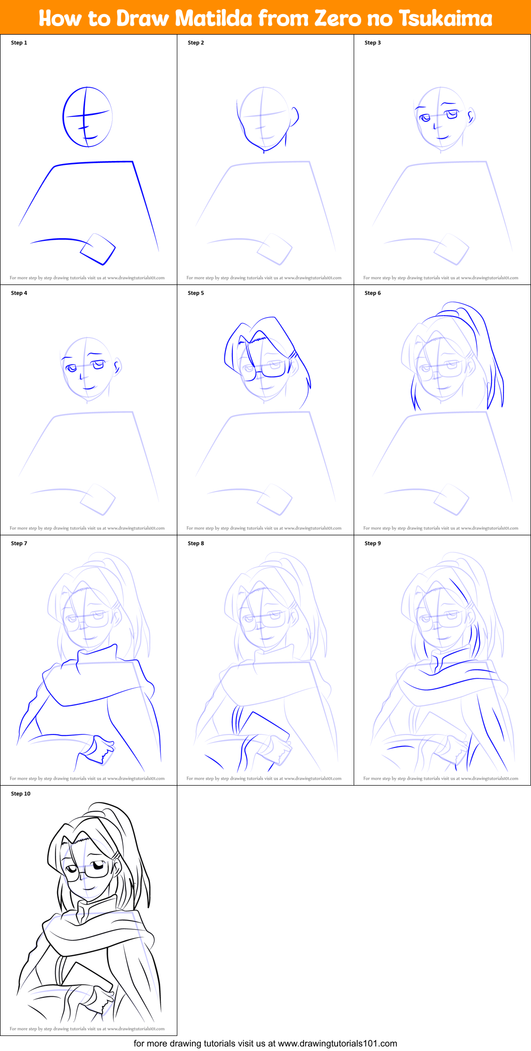 How to Draw Matilda from Zero no Tsukaima Printable Step by Step