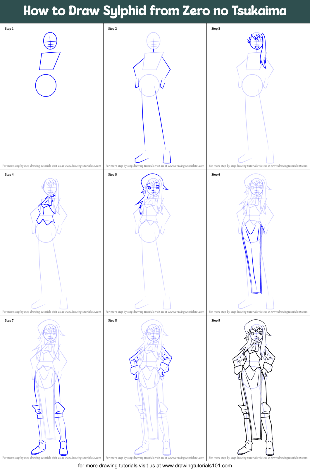 How to Draw Sylphid from Zero no Tsukaima Printable Step by Step