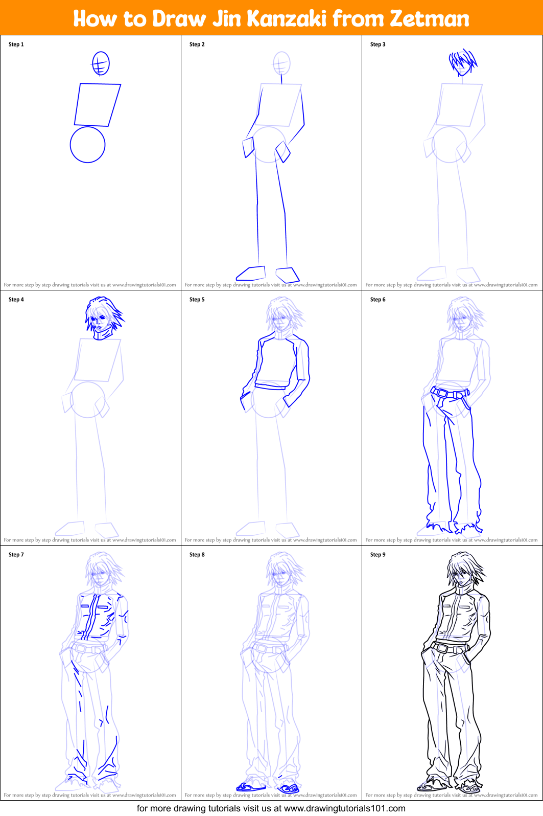 How to Draw Jin Kanzaki from Zetman Printable Step by Step