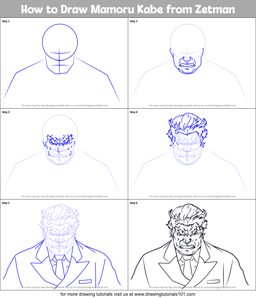 How to Draw Mamoru Kabe from Zetman Printable Step by Step