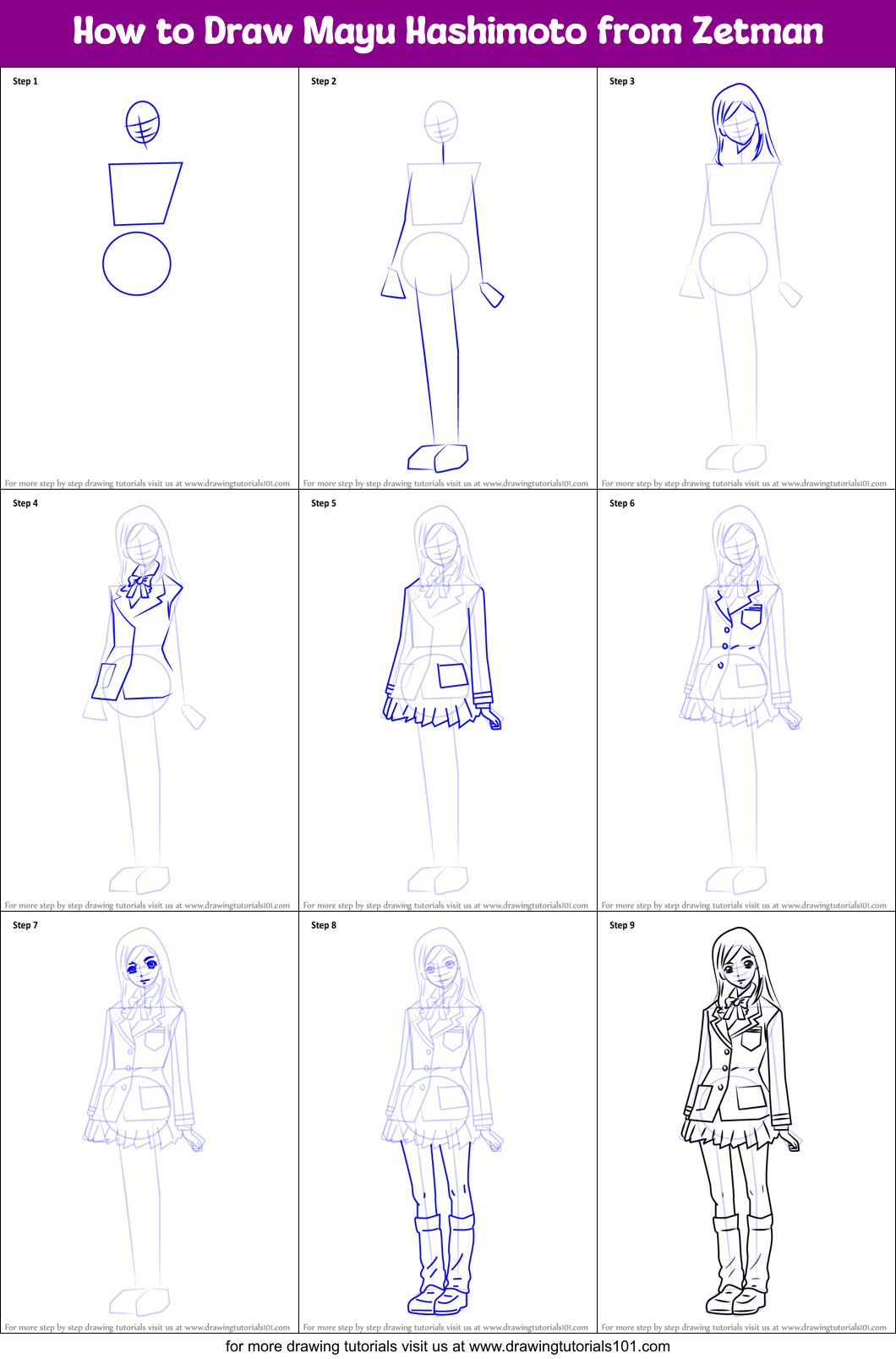 How to Draw Mayu Hashimoto from Zetman Printable Step by Step