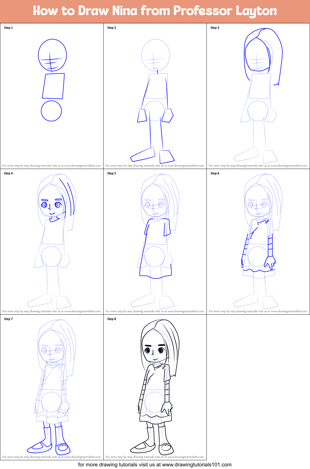 How to Draw Nina from Professor Layton Printable Step by Step