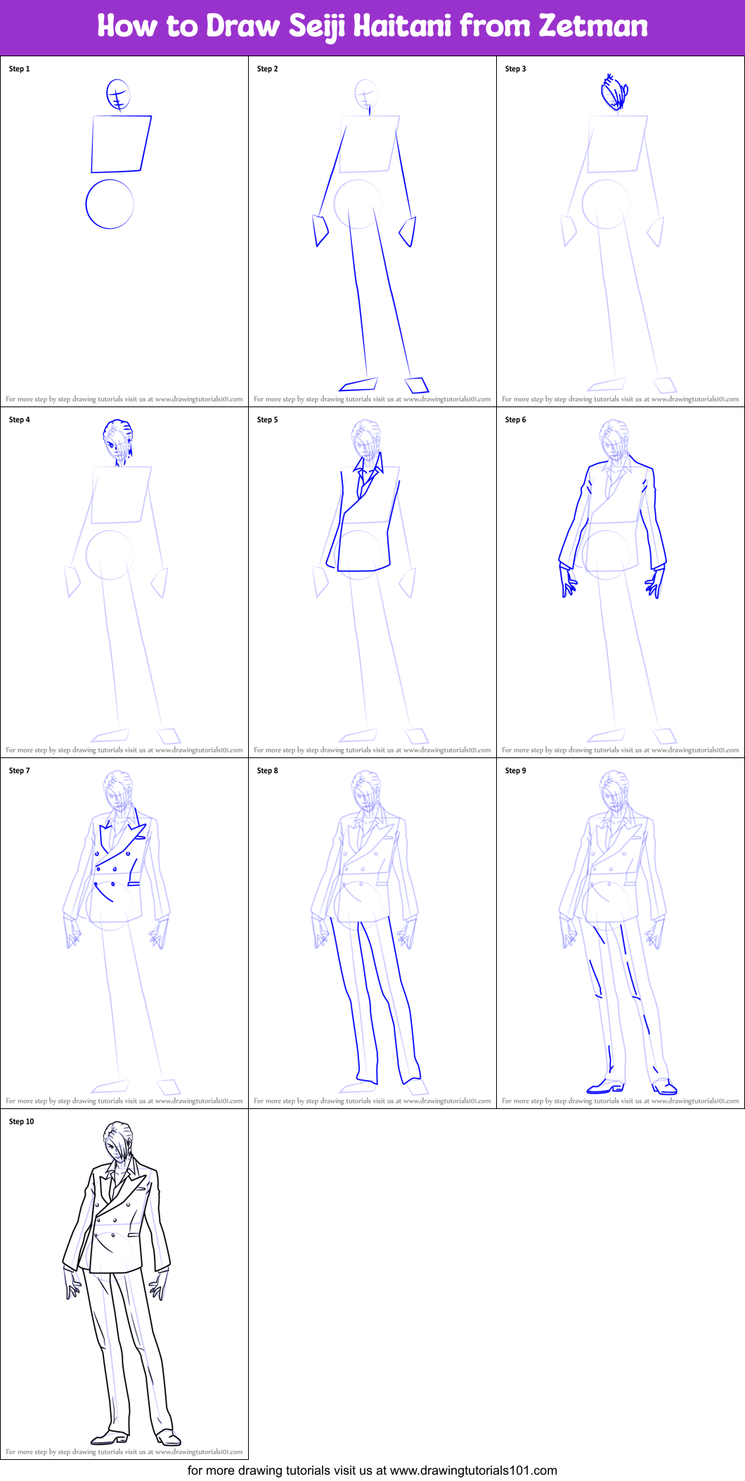 How to Draw Seiji Haitani from Zetman Printable Step by Step
