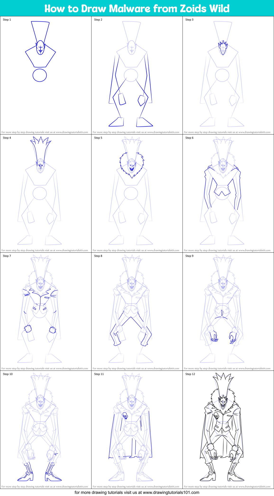 How to Draw Malware from Zoids Wild Printable Step by Step