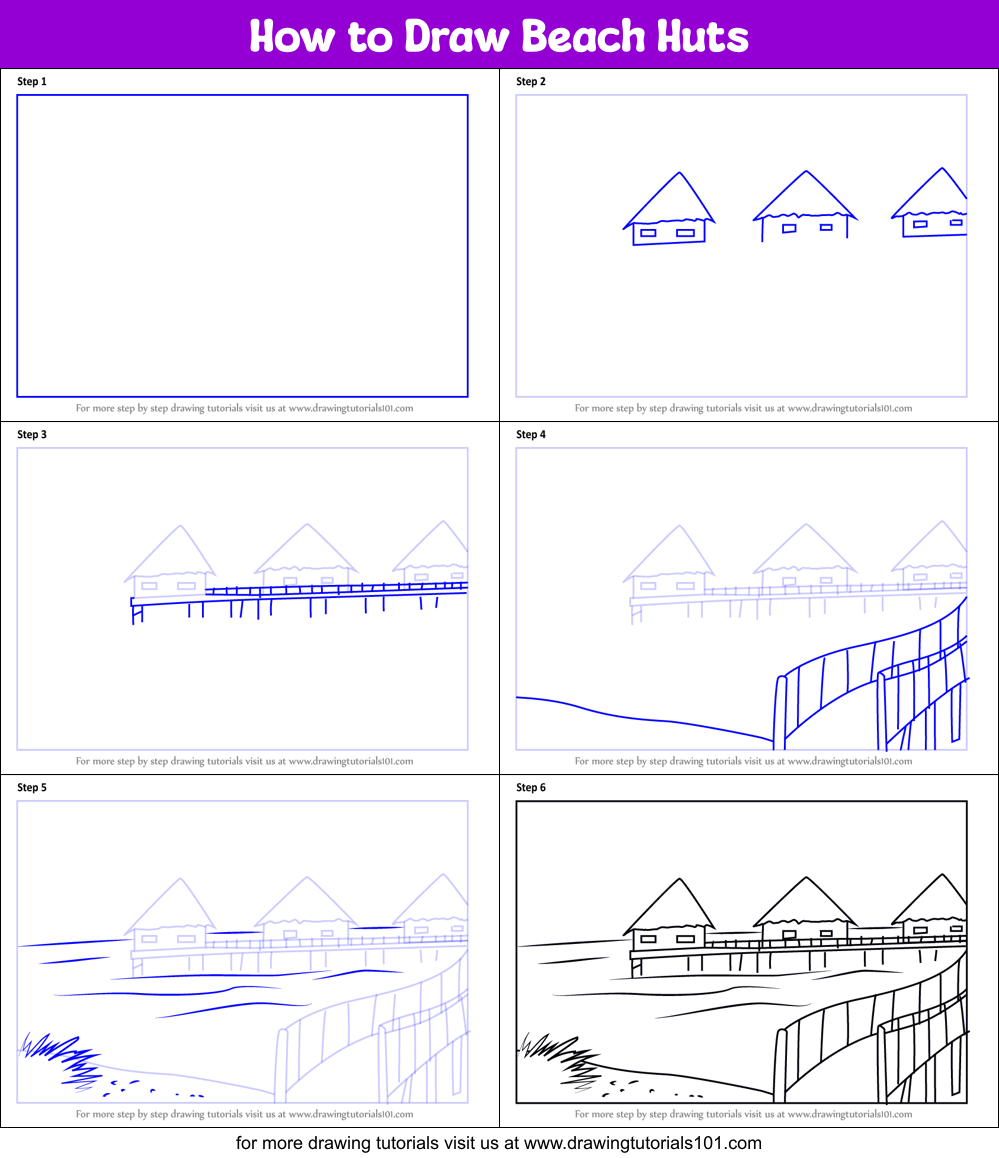 How to Draw Beach Huts Printable Step by Step