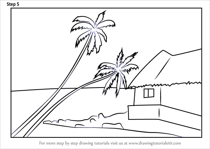 How to draw a beach landscape step by step
