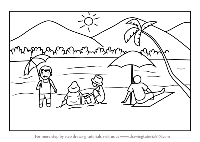 Learn How to Draw Summer Beach Scene (Beaches) Step by ...