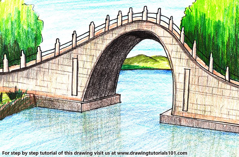 How to Draw Jade Belt Bridge by Color Pencils