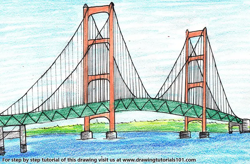 Mackinac Bridge Color Pencil Drawing