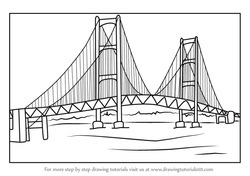 Easy How to Draw a Bridge Tutorial and Bridge Coloring Page  Bridge art  Drawings Bridge drawing